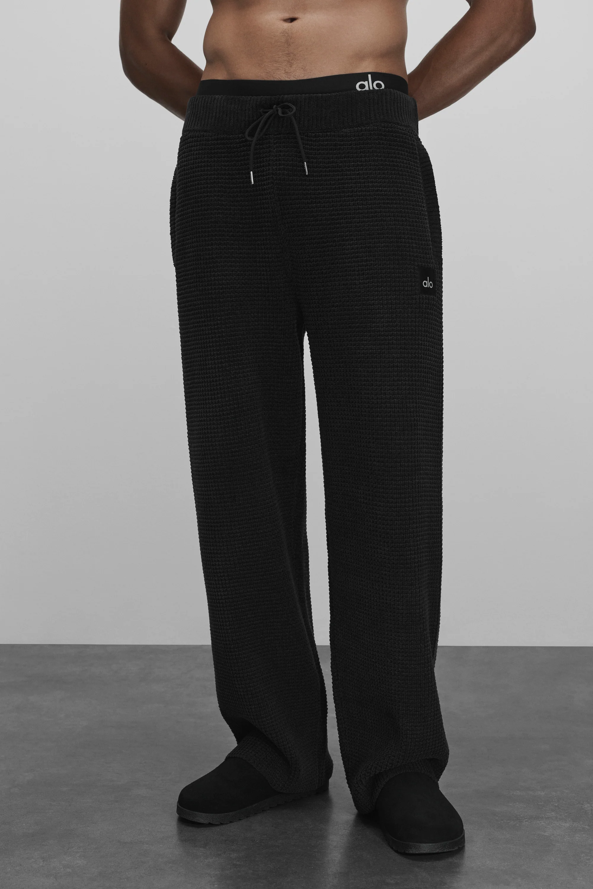 Waffle Chenille Edition Straight Leg Pant in Black, Relaxed Fit