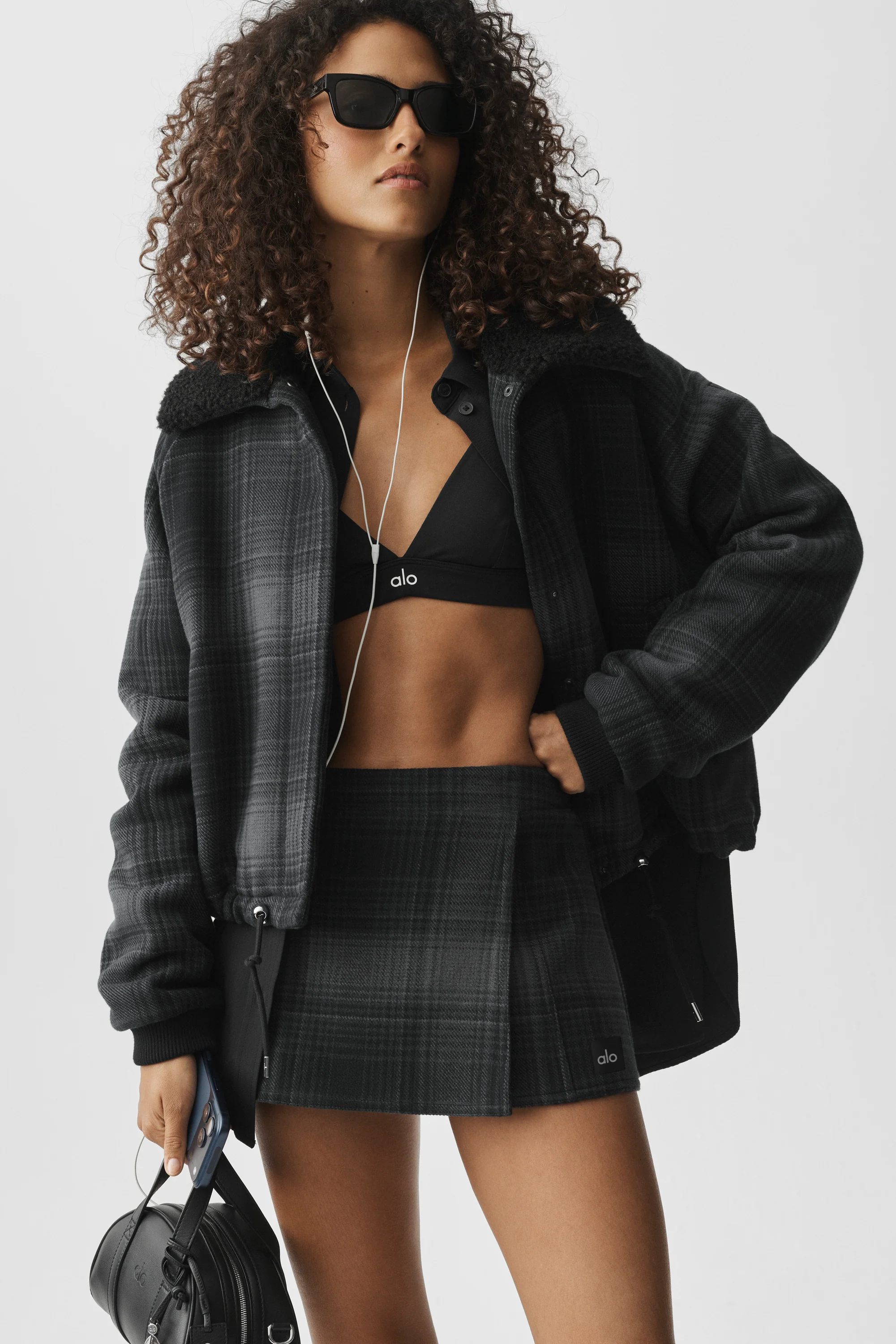 Minigonna Plaid Alpine Meadow in Plaid Nero
