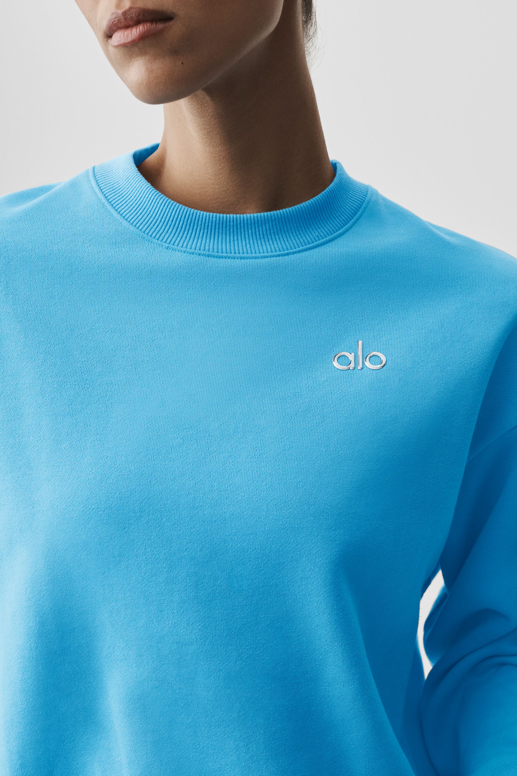 Women's Accolade Crew Neck Pullover, Azure Blue French Terry