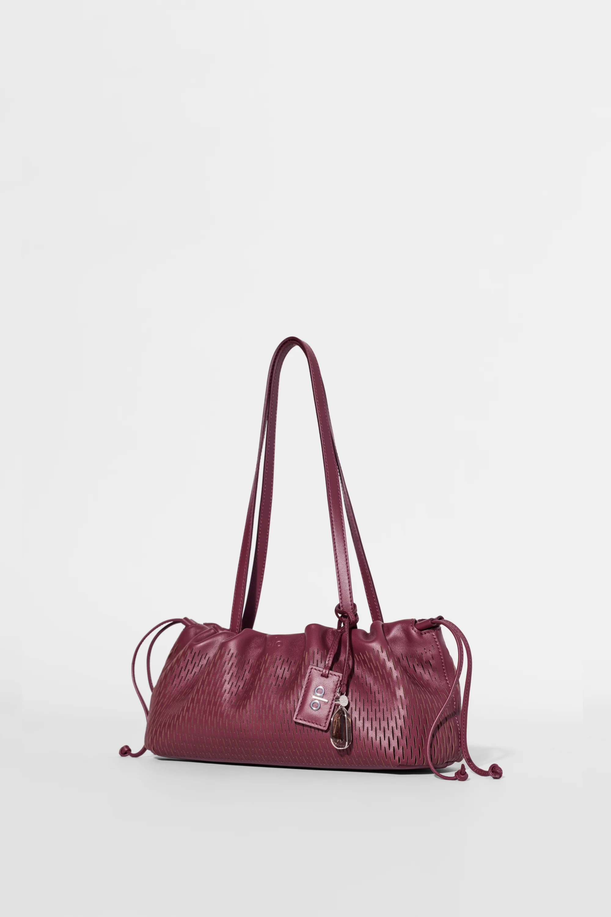 ALO Leather Mesh Mini Unwind Cinch Bag in Bordeaux