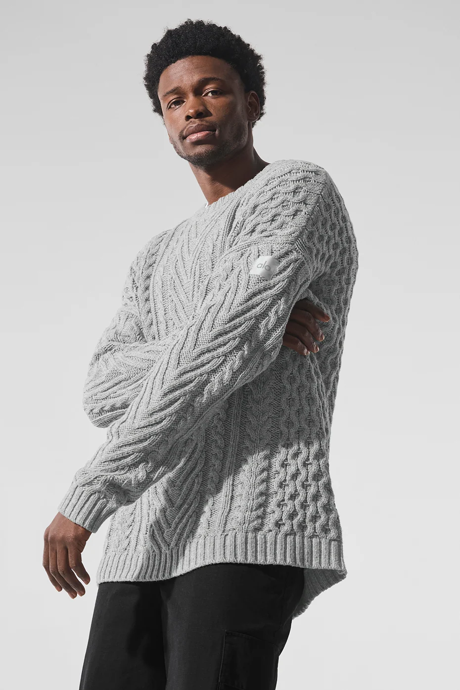 Cable Knit Crewneck Pullover in Athletic Heather Grey für Herren