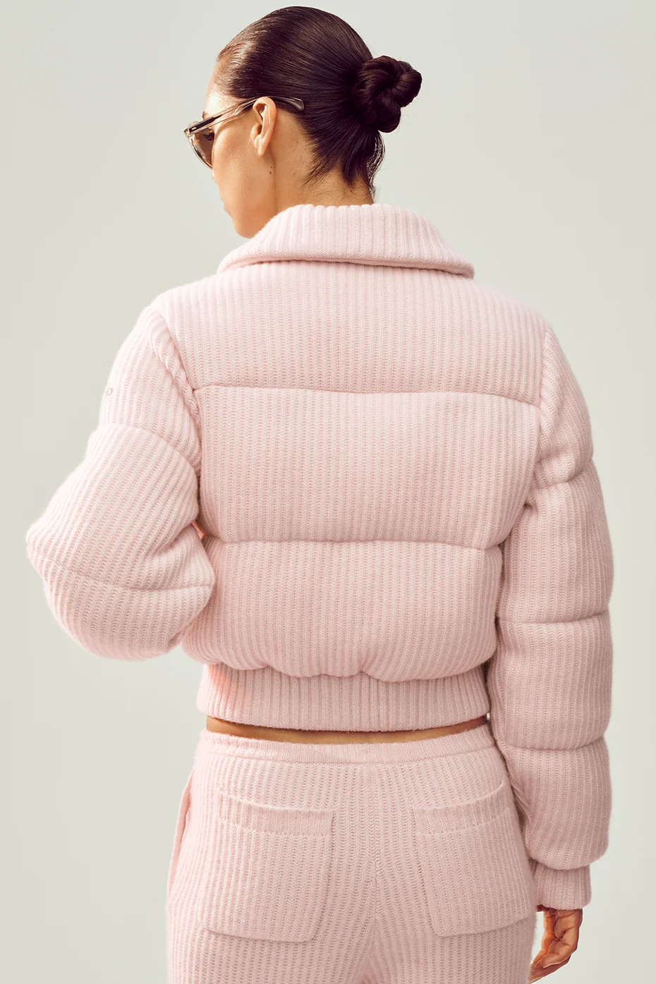 Cashmere Northstar Sweater Puffer in Frosted Pink with Quilted Knit