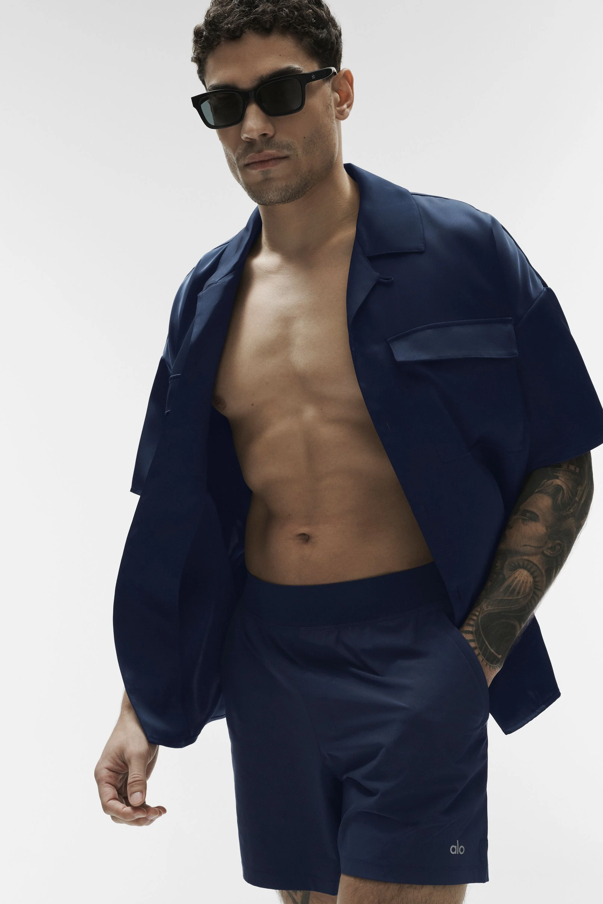 Chemise à manches courtes Satin Horizon en satin marine