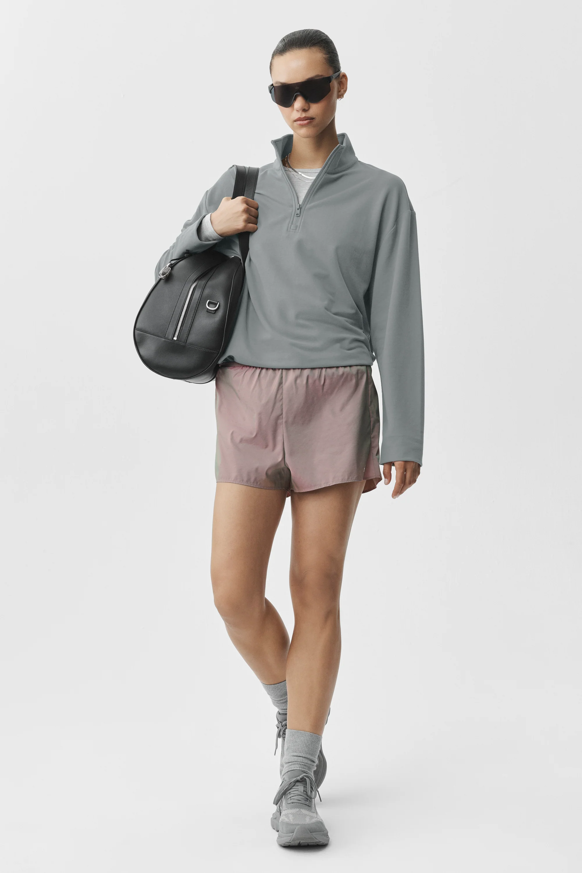 Double Take Long Sleeve 1/4 Zip Top in Monument for Training and Travel
