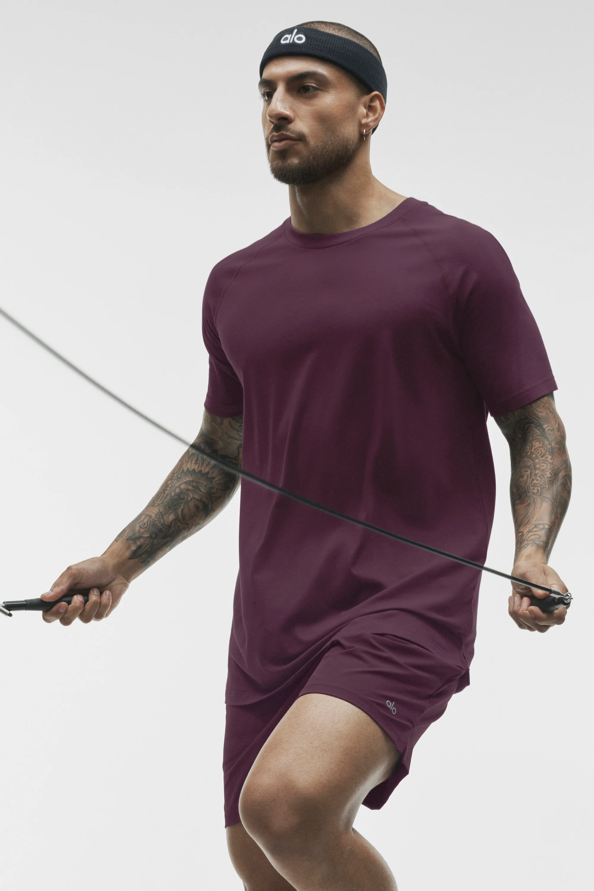 ALO Vapor Crewneck Short Sleeve in Rich Bordeaux