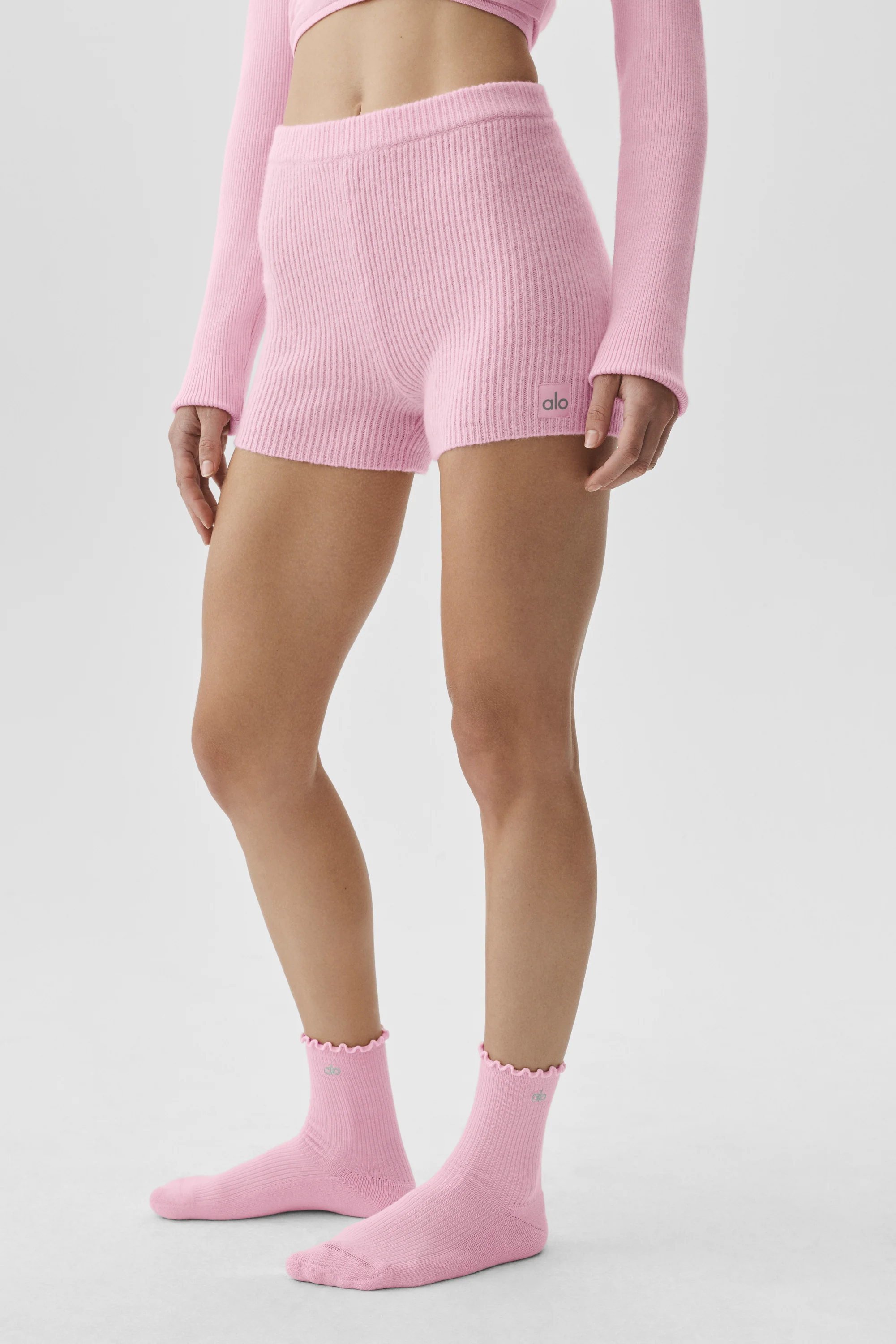 Wool Cashmere Ribbed Noble Short in Pink Marshmallow