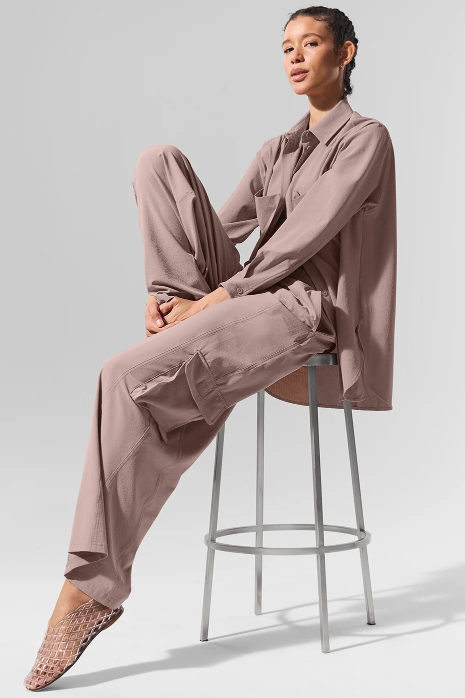 Dreamscape Cargo Wide Leg Pant in Taupe with Drawcord Waist