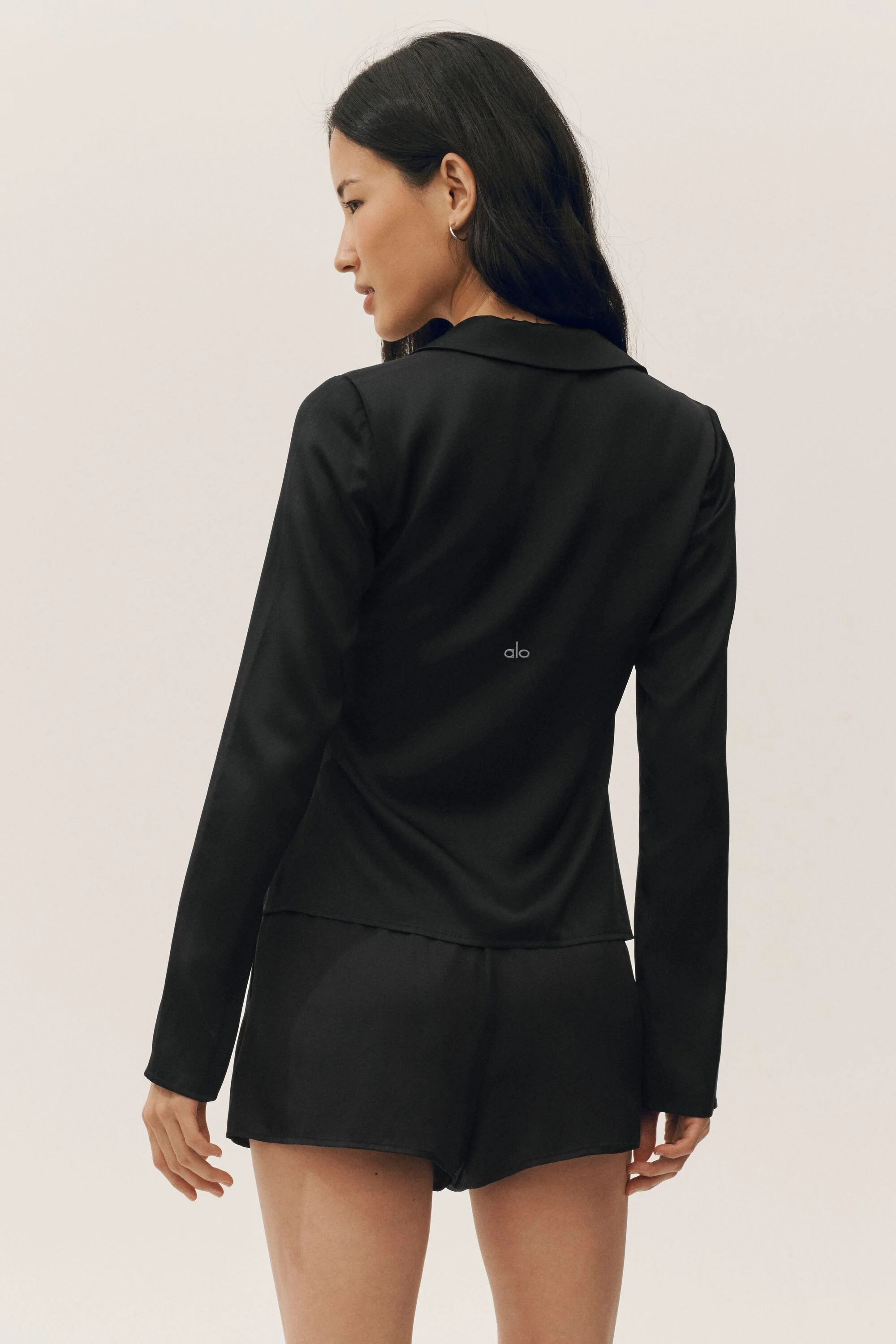 Silk Blend Radiance Long Sleeve Top in Black