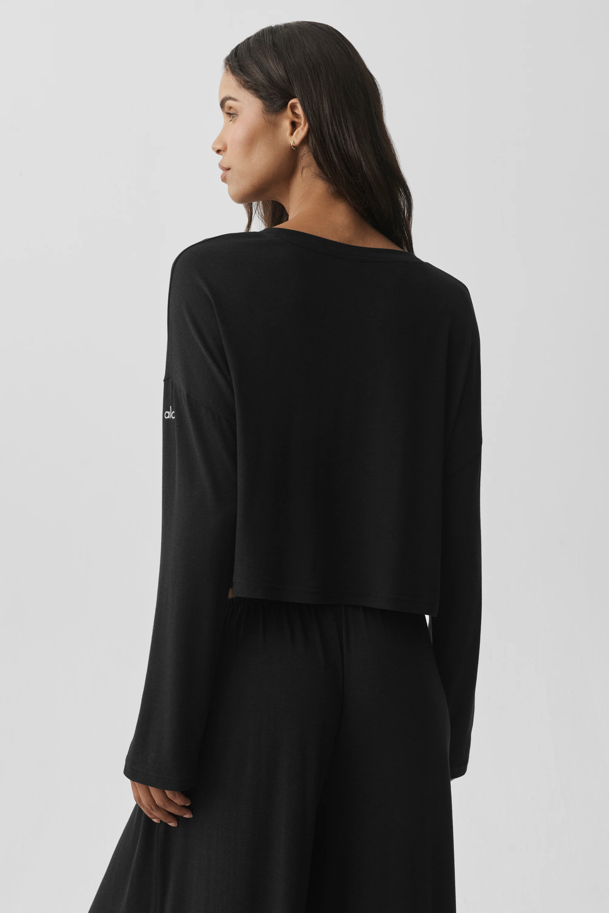 Semi-Sheer Oasis Boxy Langarm-Oberteil in Black für einfaches Layering