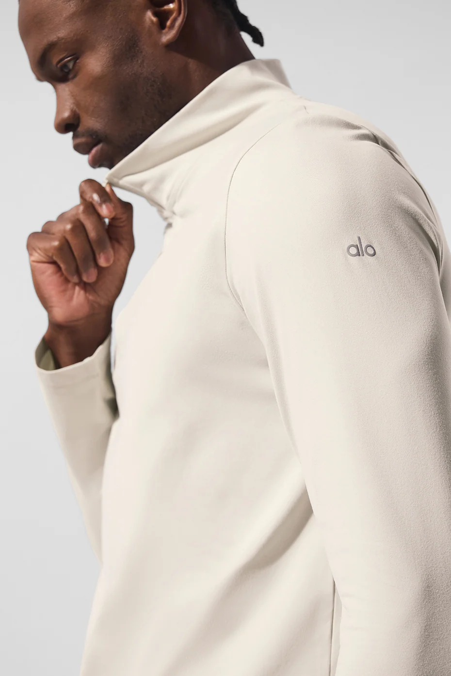 Conquer 1/4 Zip Reform 長袖 Bone 男裝麂皮絨套頭衫