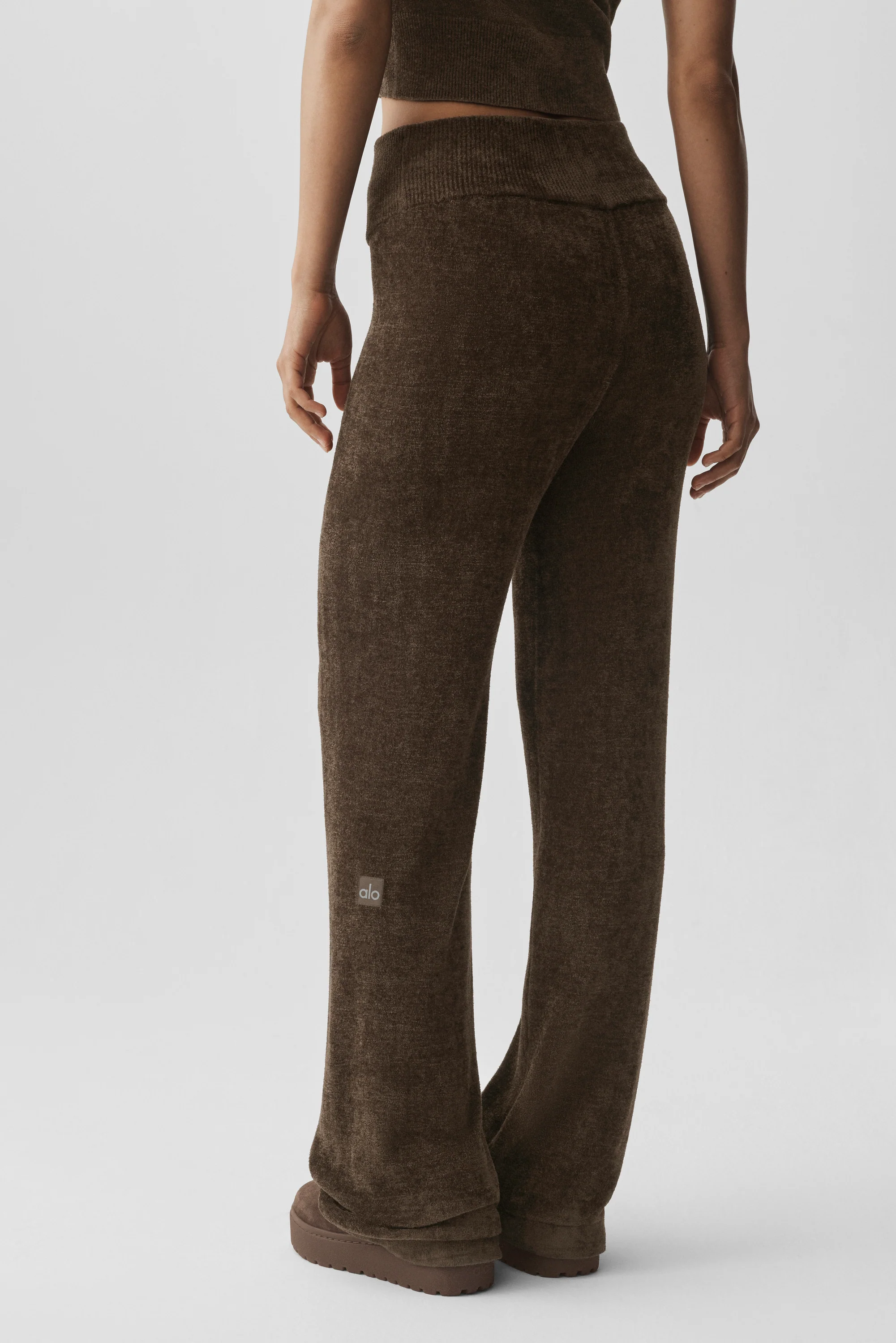 Micro Chenille High-Waist Straight Leg Pant in Espresso
