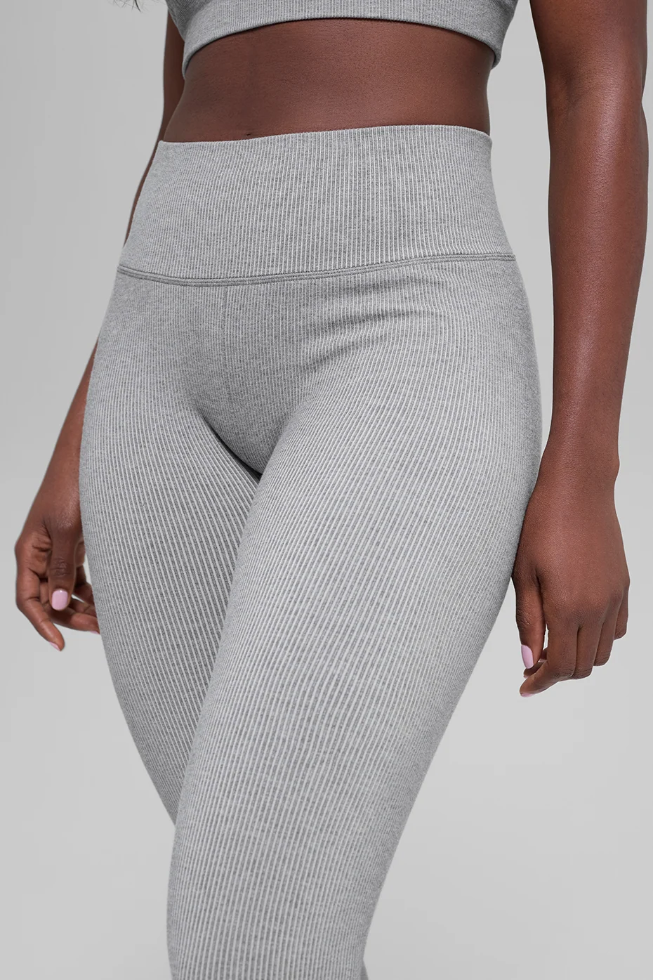 Seamless High-Waist Two Tone Rib Legging in Light Misty Grey Heather