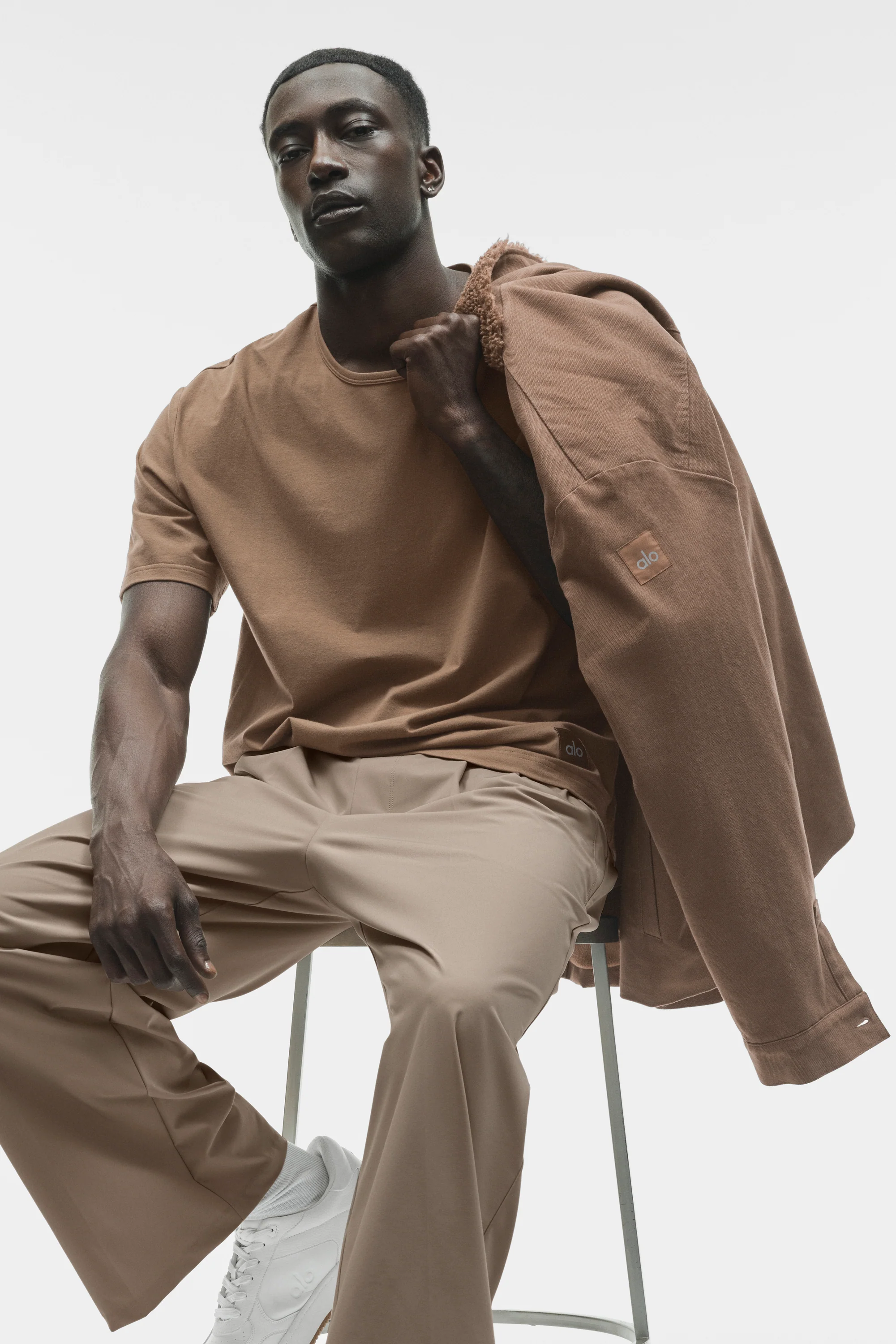 Shacket utility in tela marrone Java con collo in sherpa