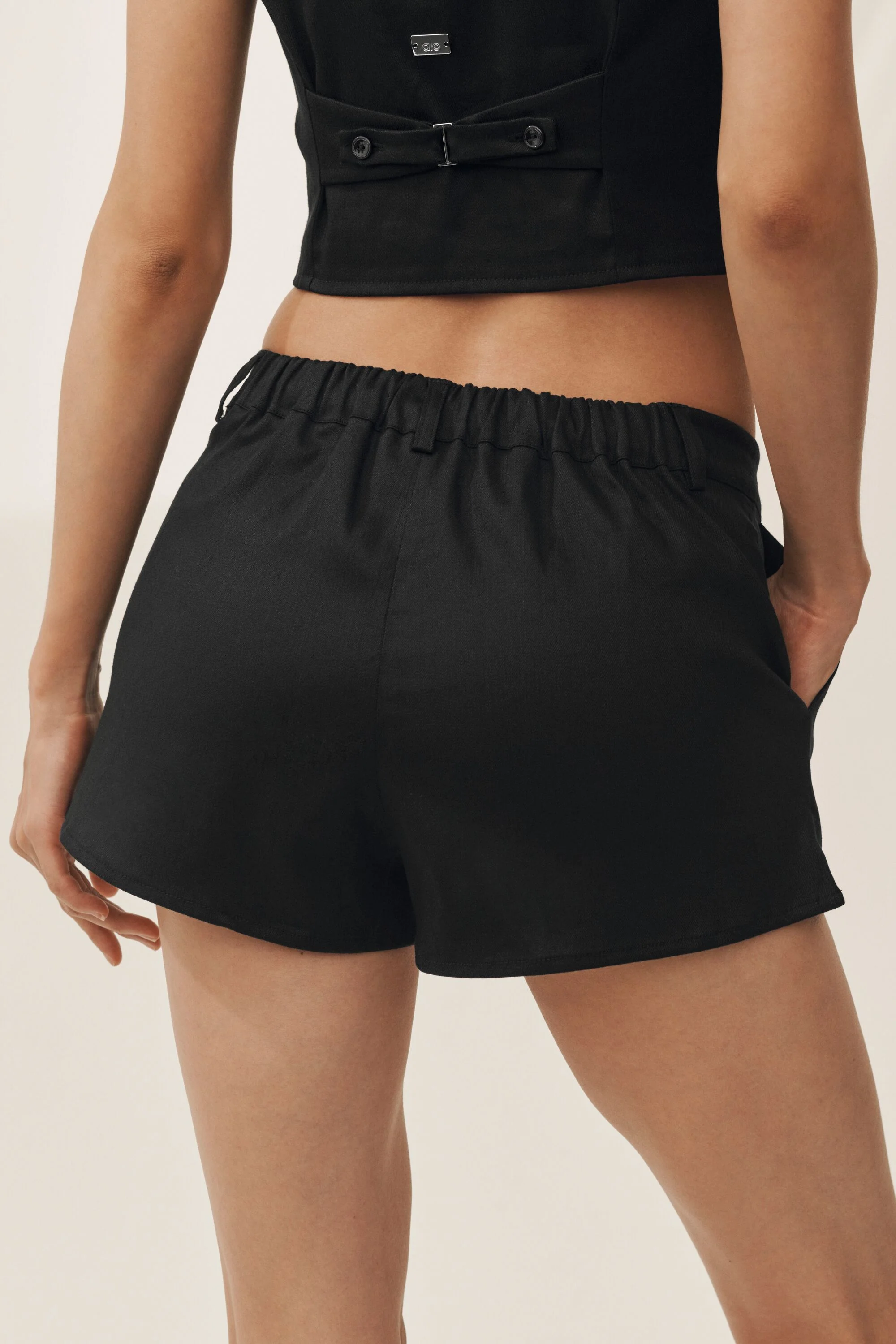 Pantaloncini Riviera a vita bassa in misto lino nero