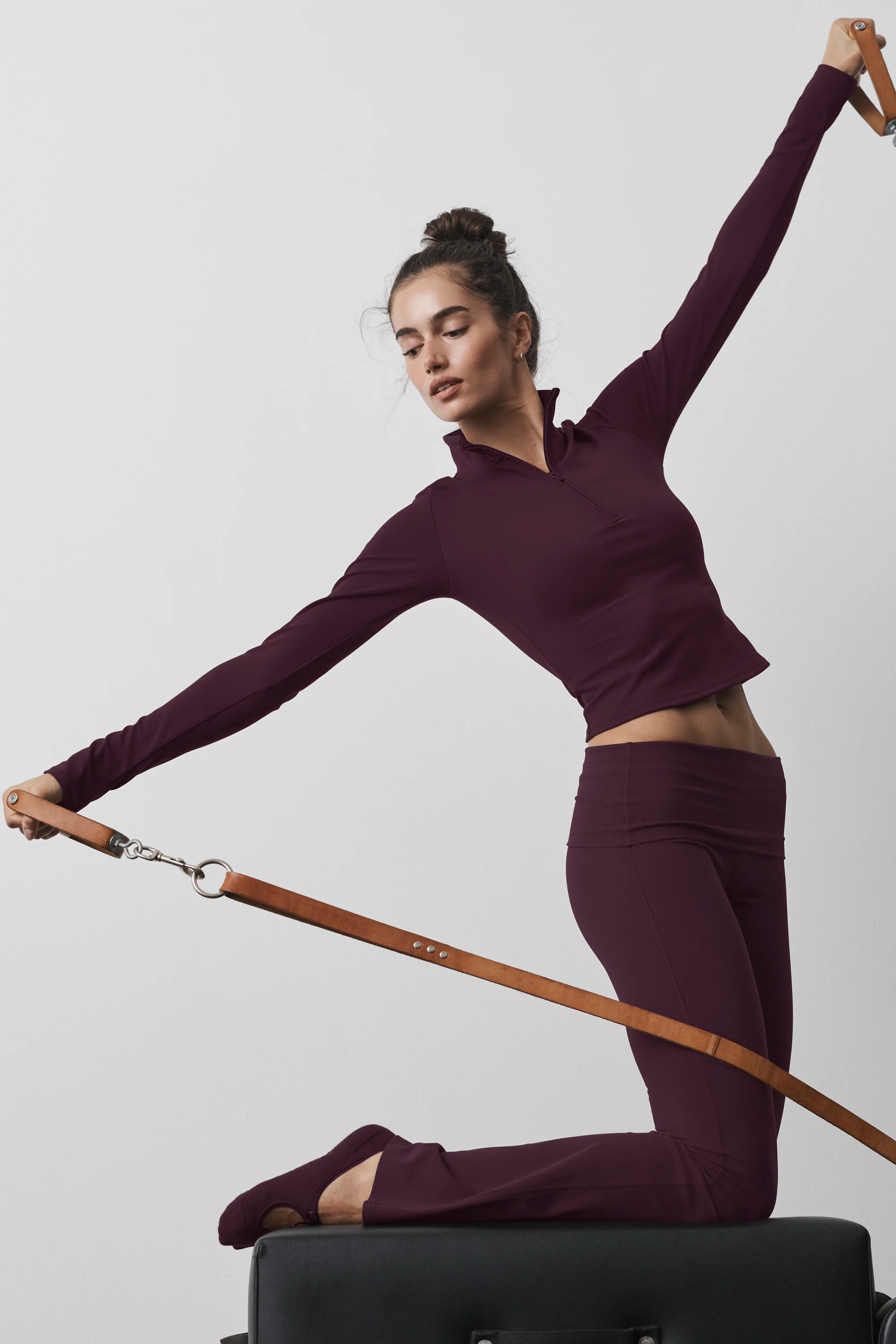 ALO Softsculpt Precision 1/4 Zip Long Sleeve Top in Rich Bordeaux