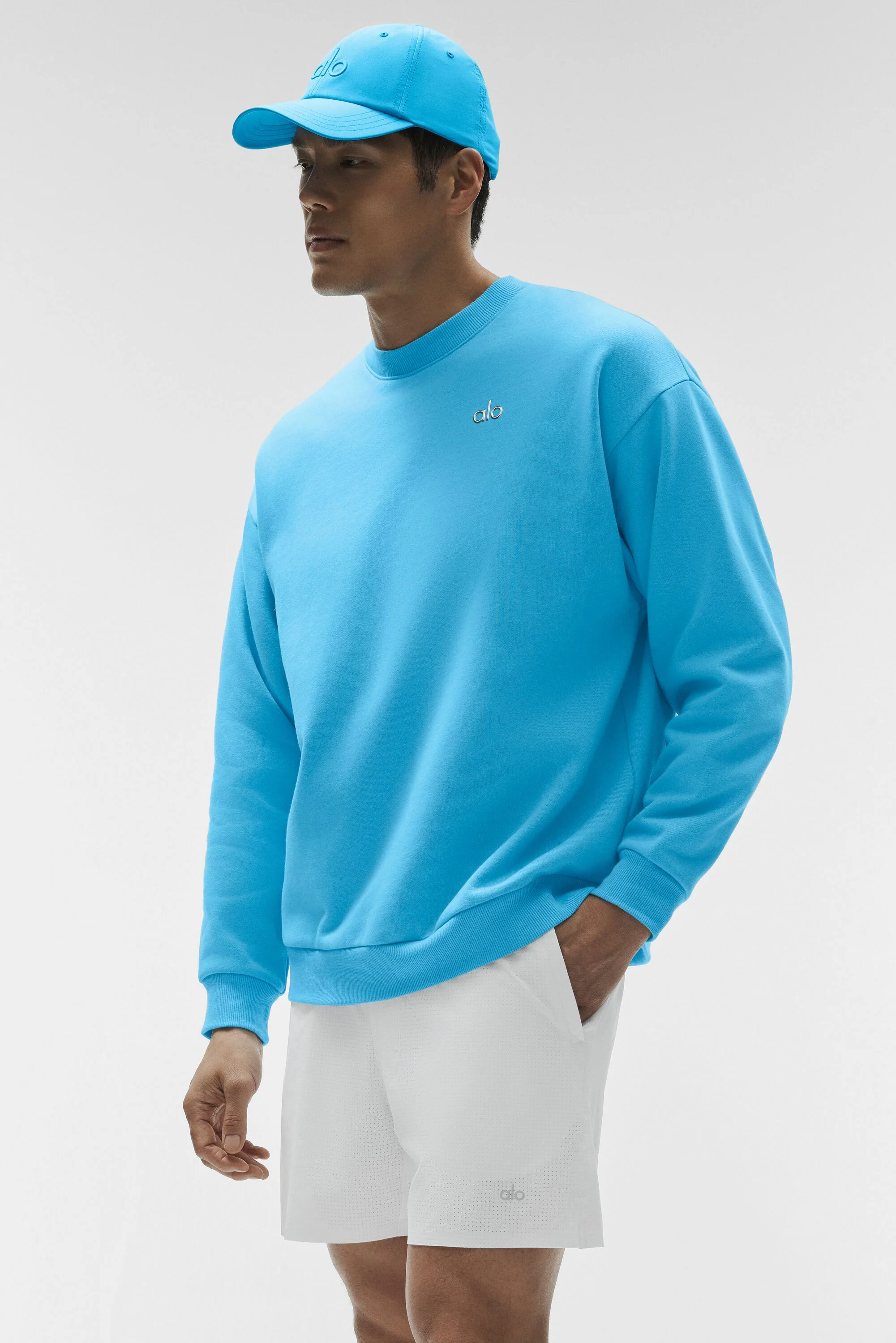 Pull col rond homme Accolade en molleton gratté bleu azur