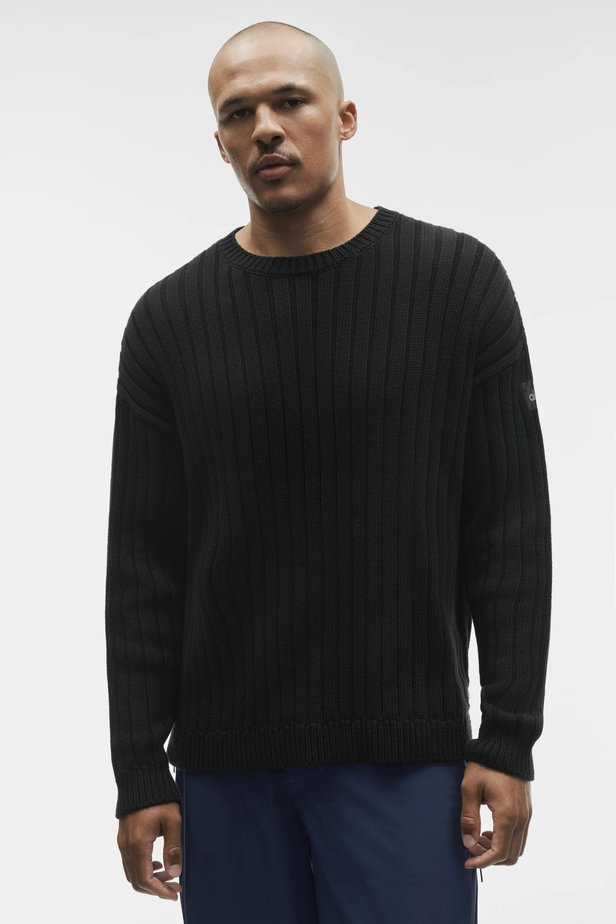 Cotton Rib Parallel Sweater in Black with Wide Ribbed Texture