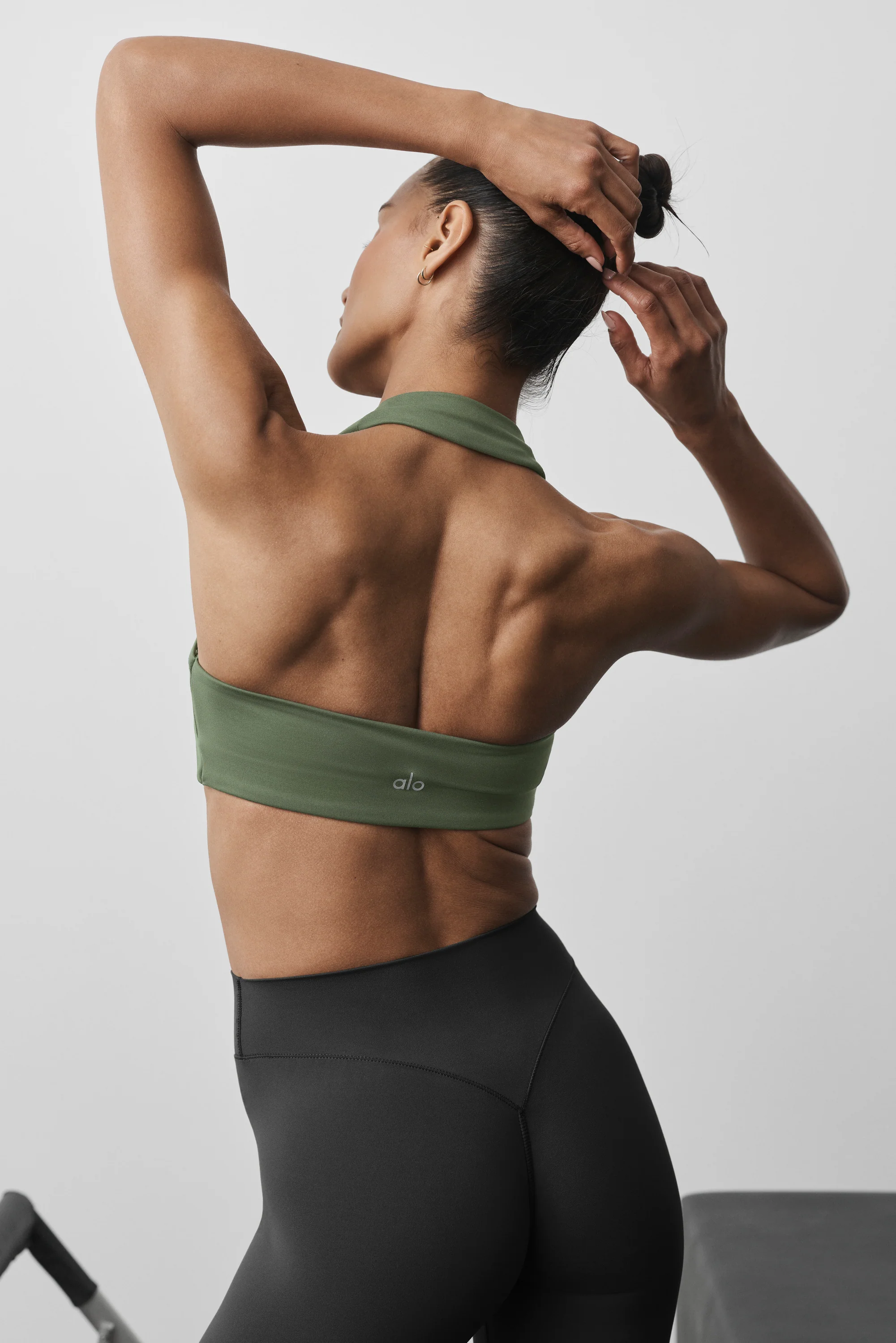 ALO Softsculpt Feel The Heat Halter Bra in Bamboo Green
