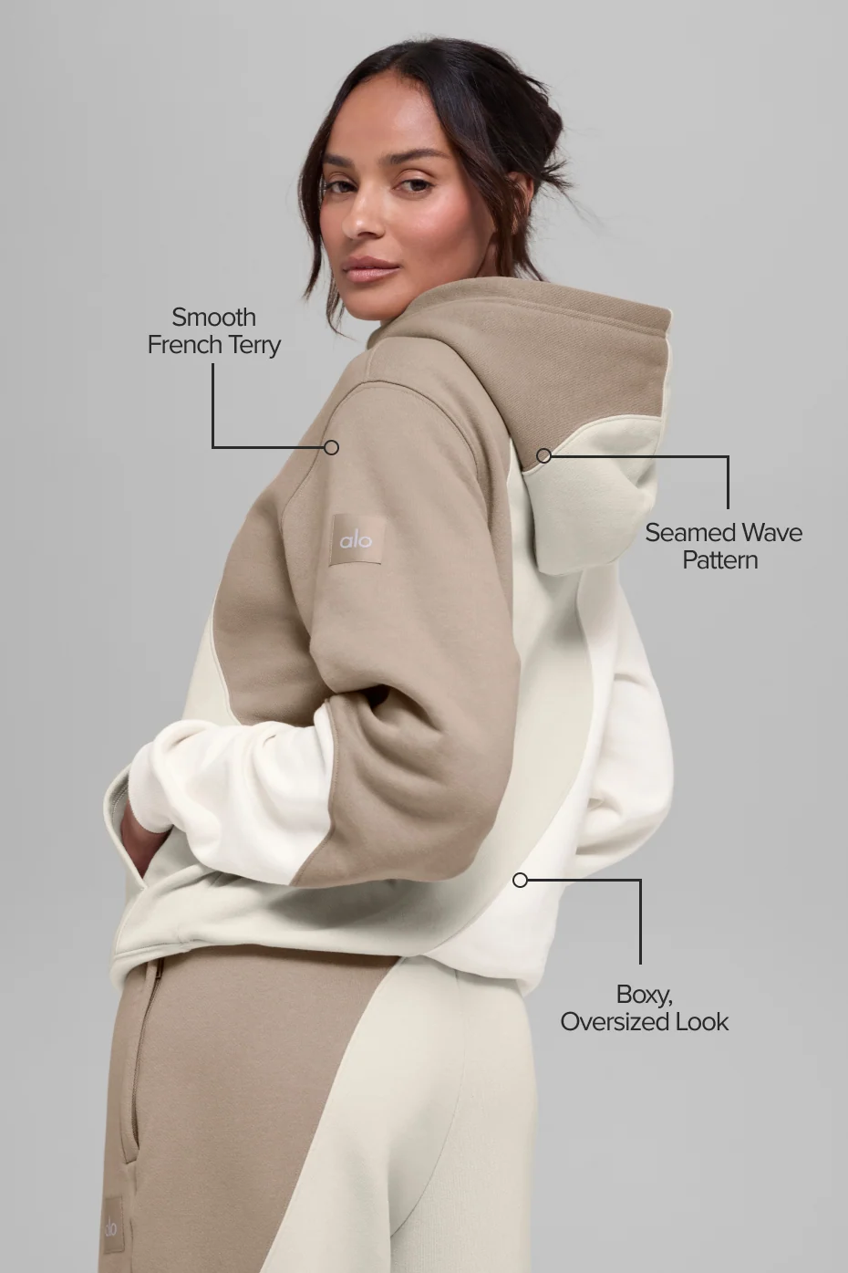 Make Waves Hoodie for Women in Ivory, Bone and Gravel
