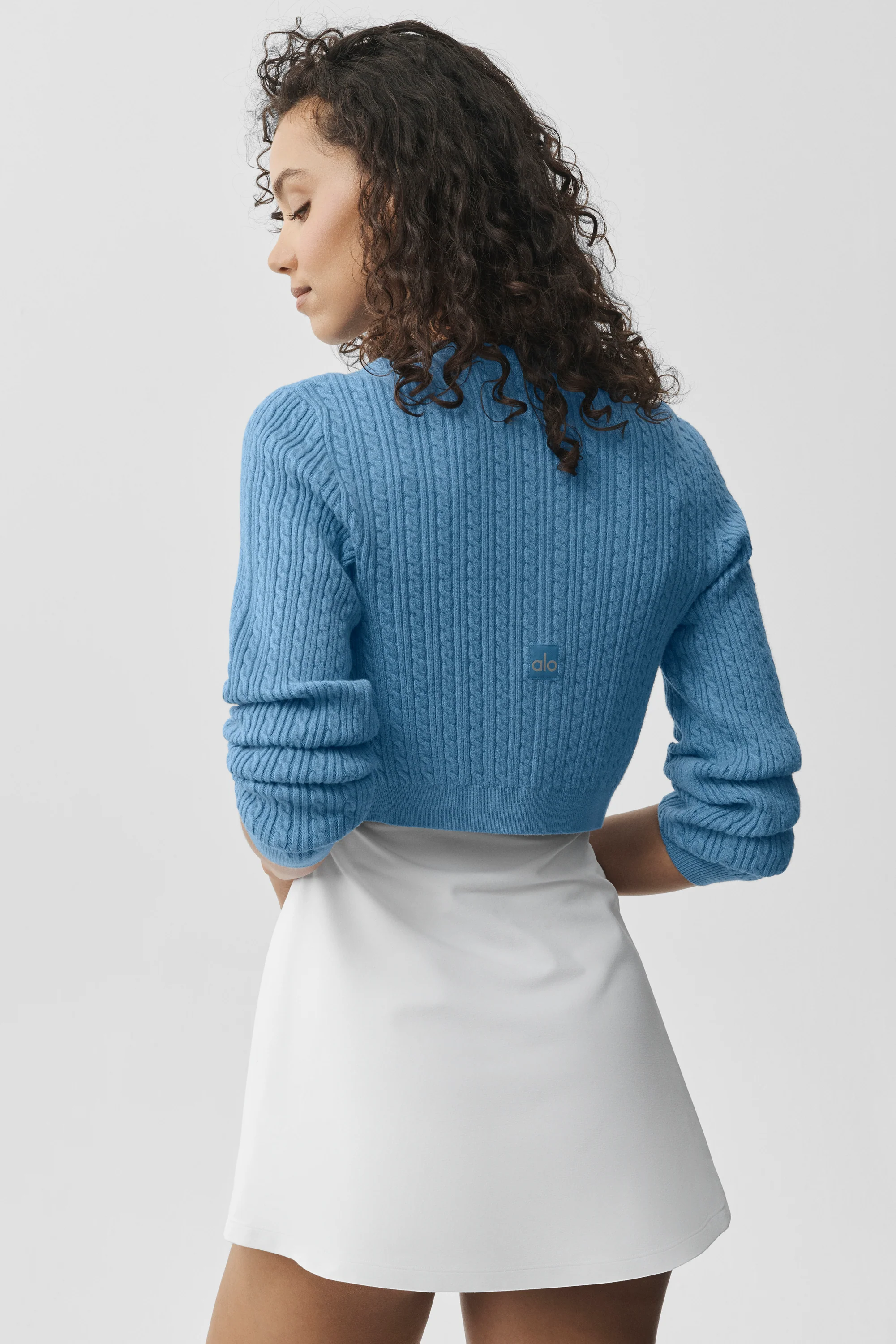 Mini Cable Sweater Cardigan in California Blue Cable Knit