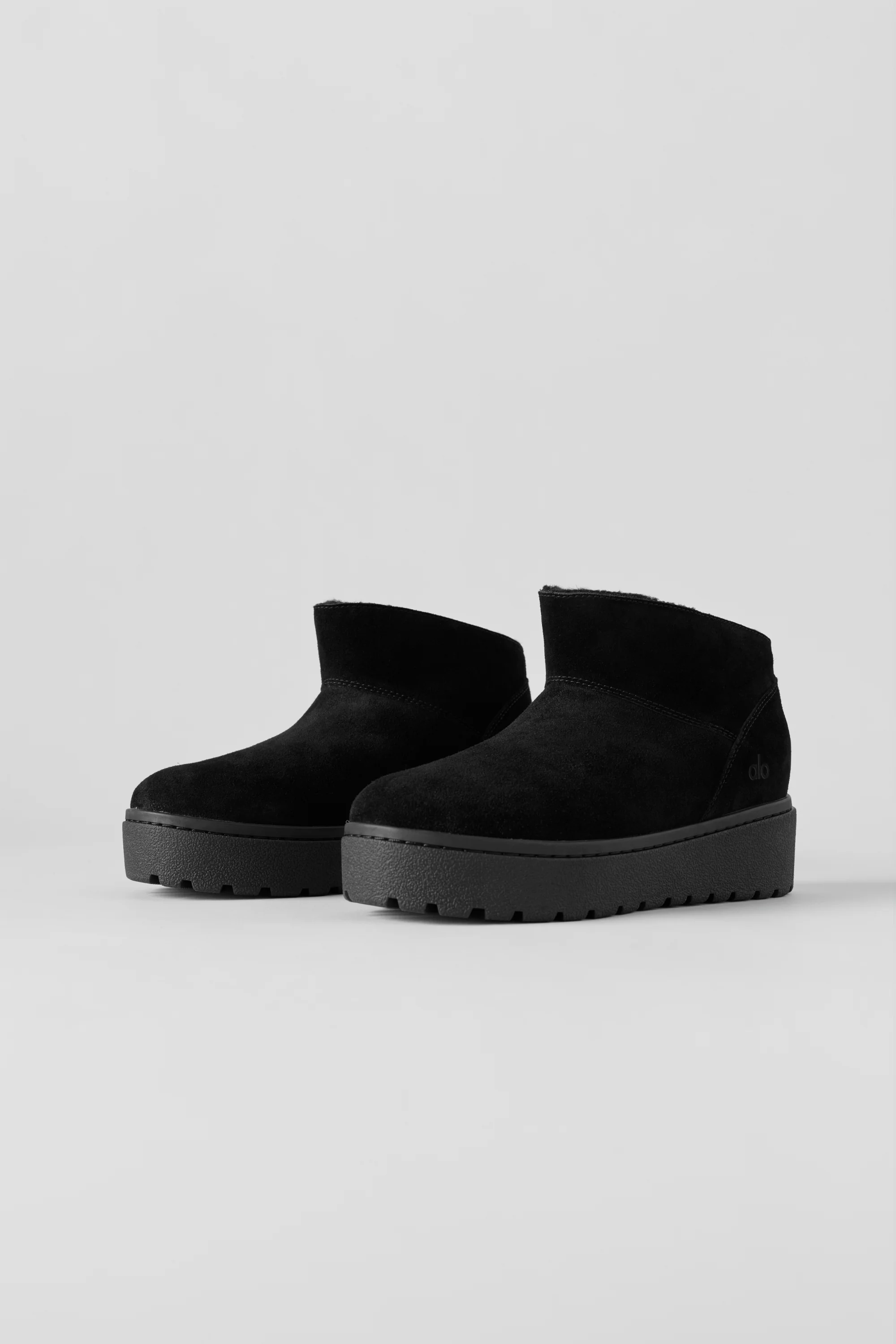 ALO Malibu Low Boot in Black Suede with Faux Fur Lining