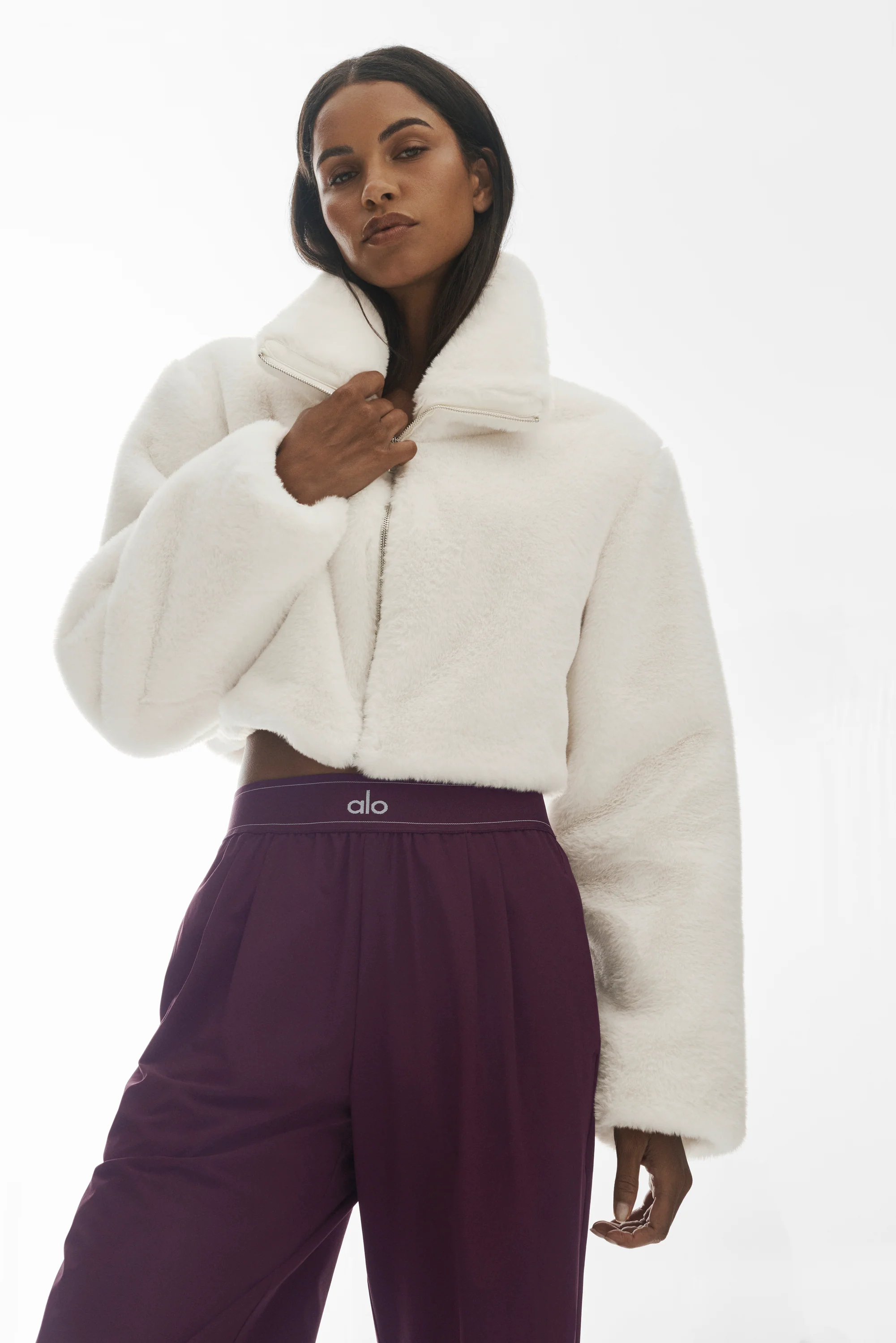 Faux Fur Cropped Amore Jacket in Ivory