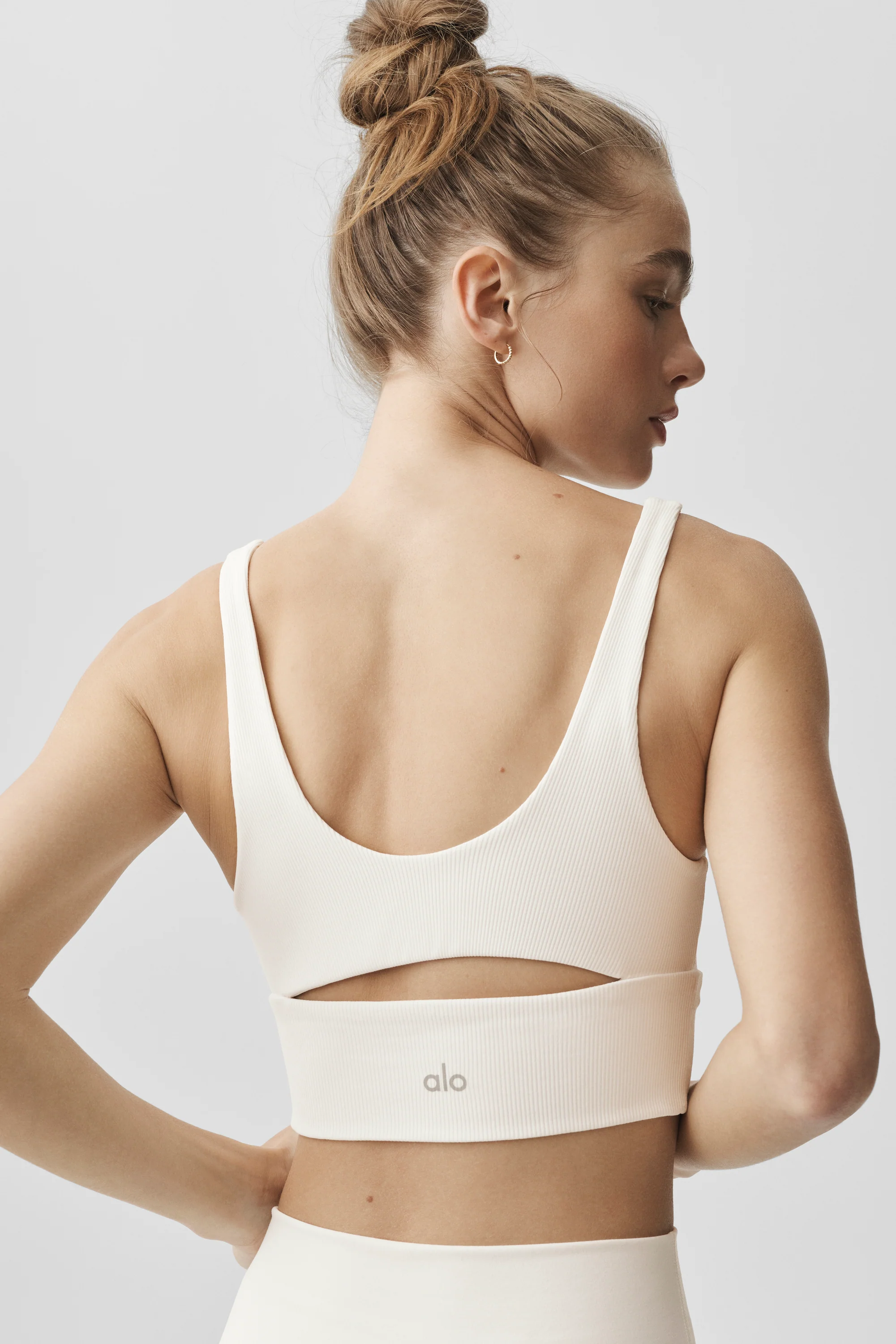 Slit Bra in Ivory with Ribbed Texture and Cutouts
