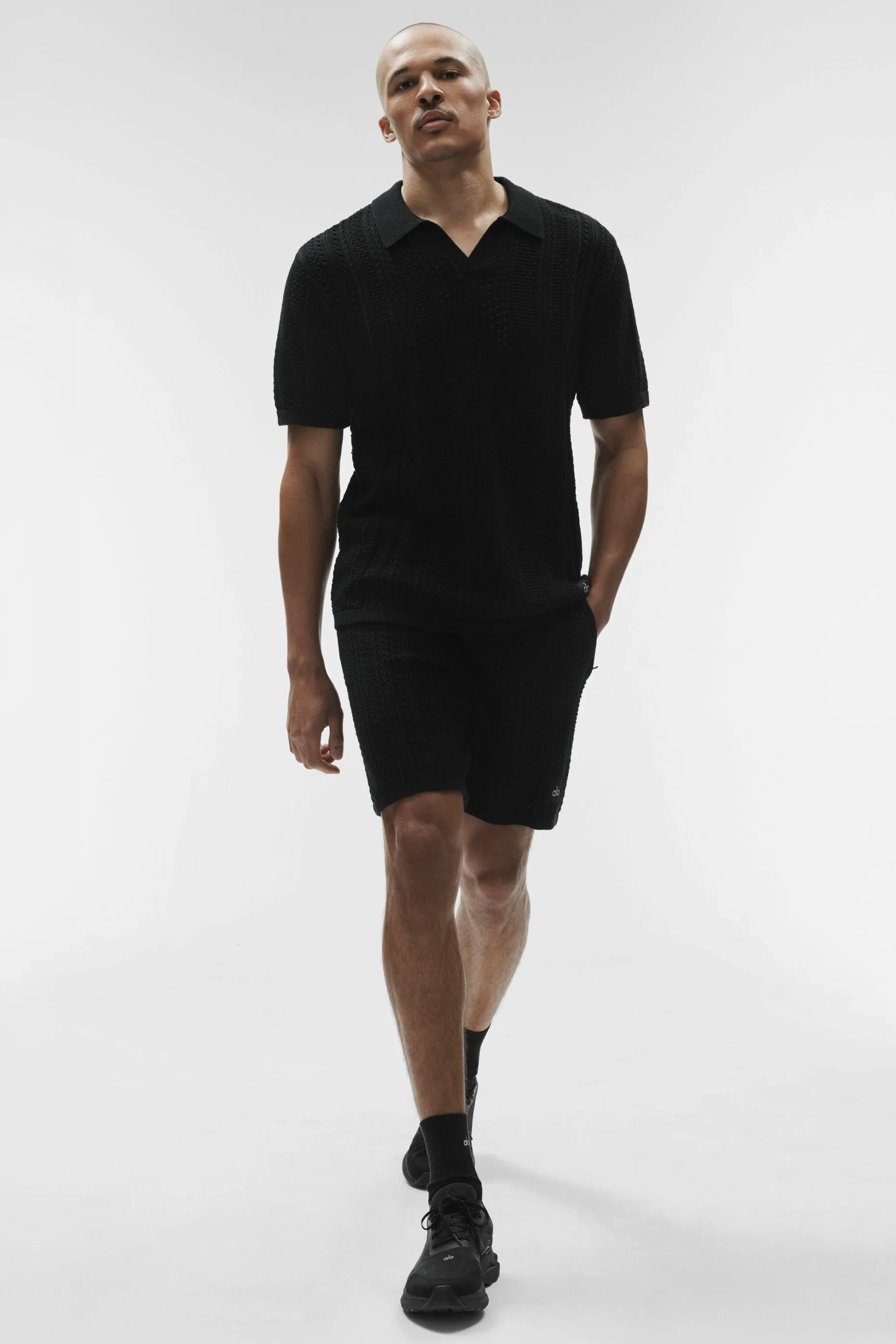 Polo in maglia a manica corta Coastline da uomo in nero