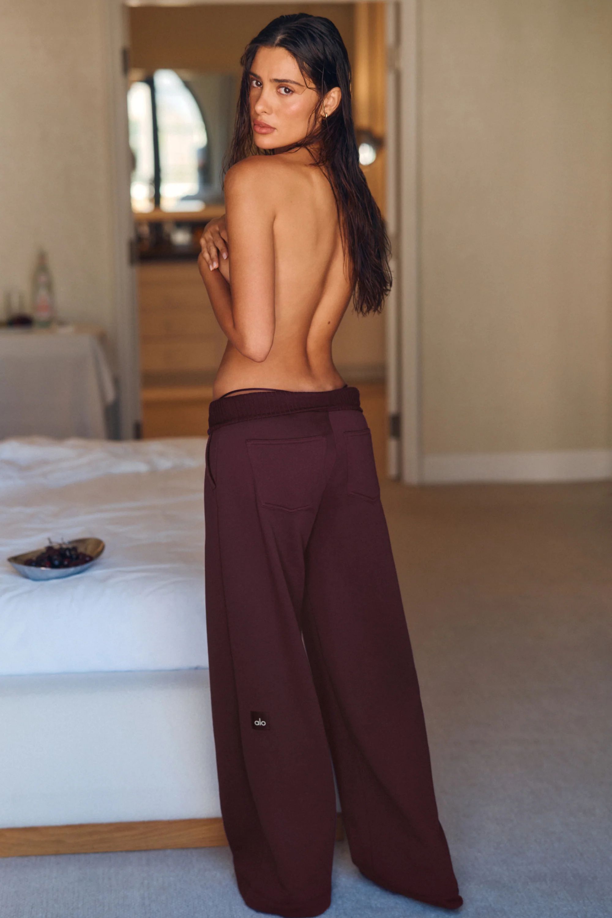 Serenity Wide Leg Sweatpant Rich Bordeaux in Signature Accolade Fabric