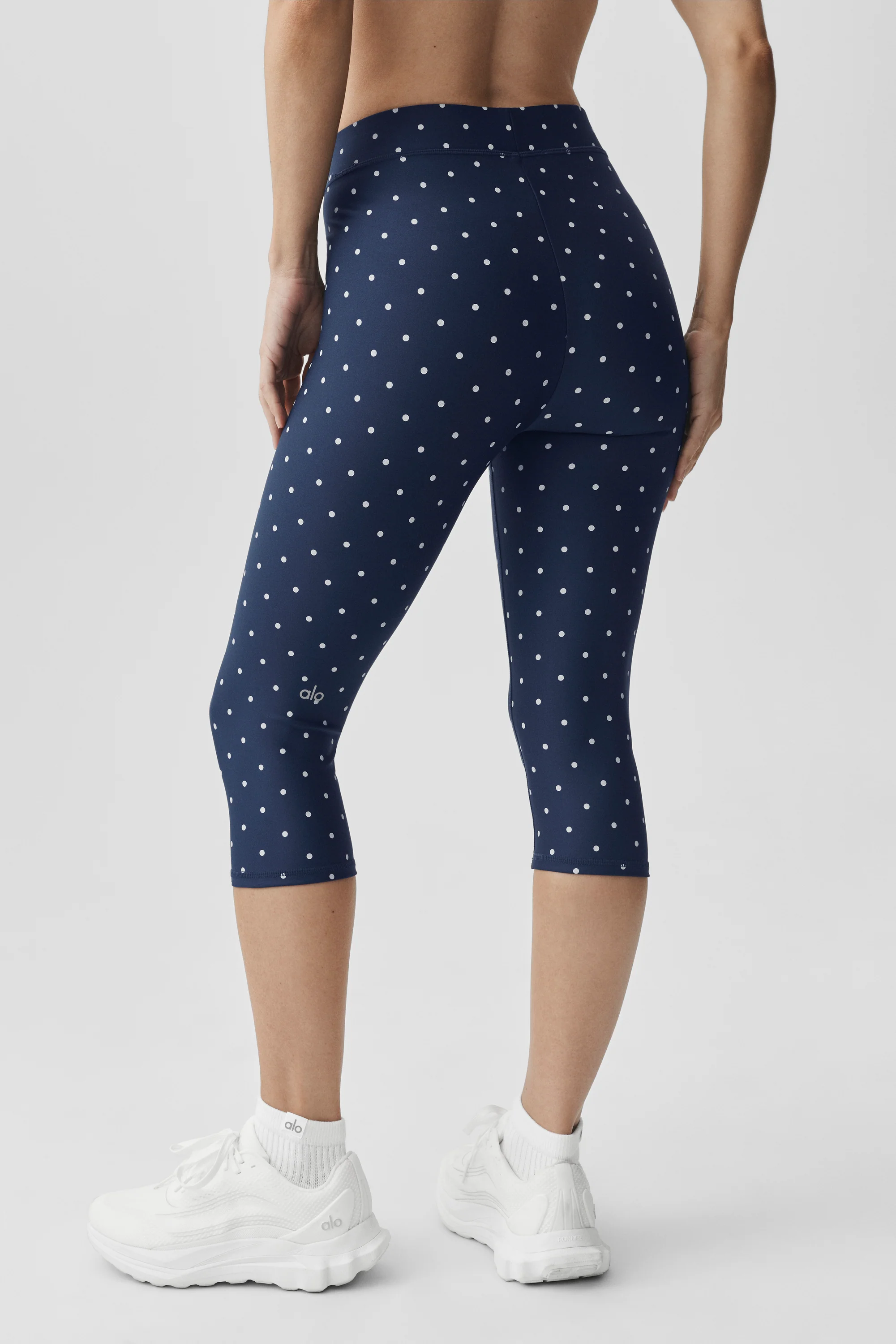 Airlift Polka Dot High-Waist Iconic 90's Capri in Navy/White