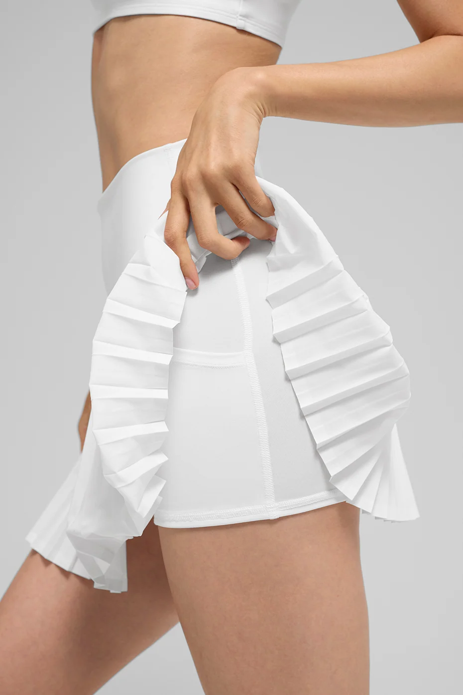 Aloyoga Serve Looks Tennis Skirt in White with Built-In Shorts