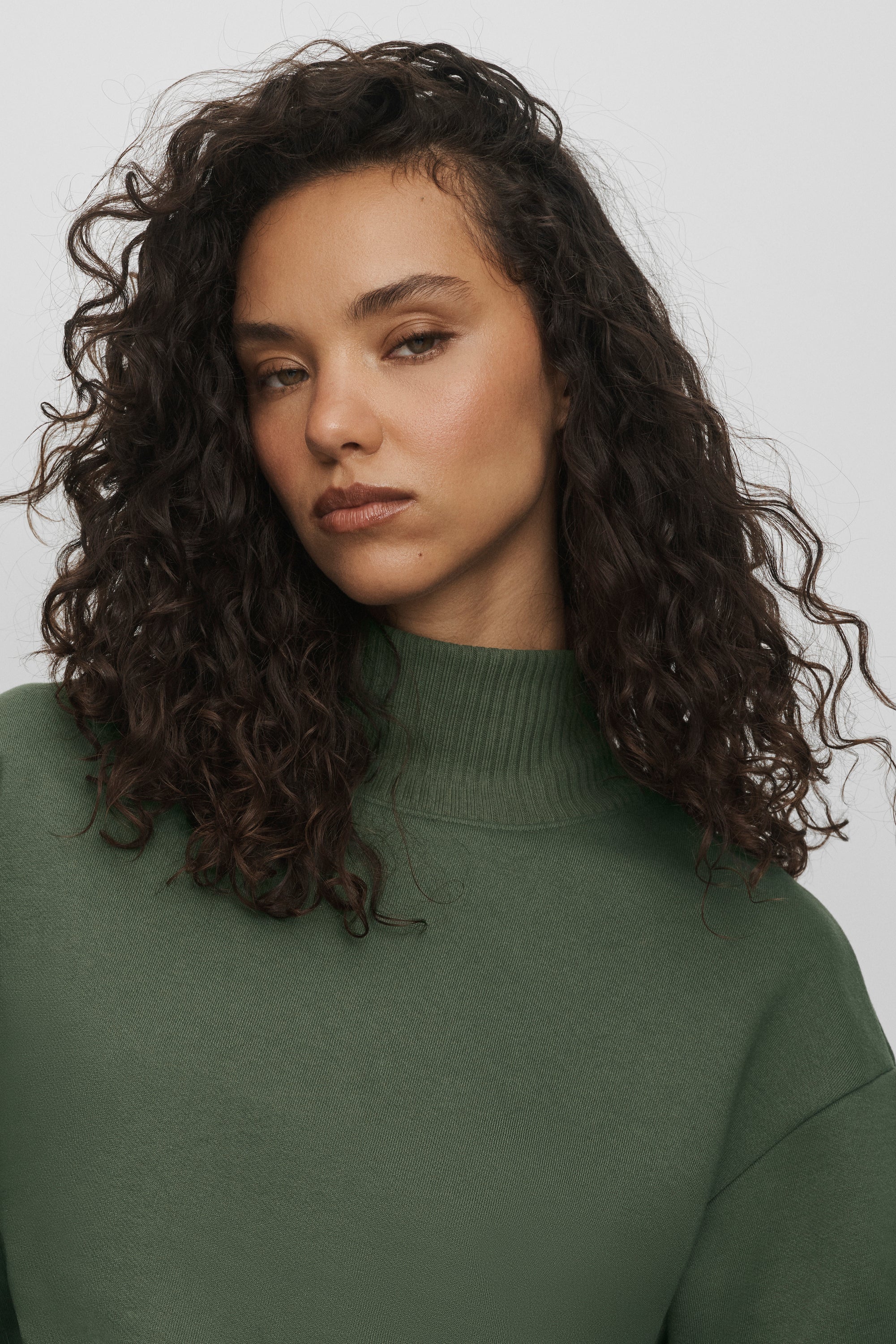 Cropped Serenity Coverup Bamboo Green Ribbed Mock Neck
