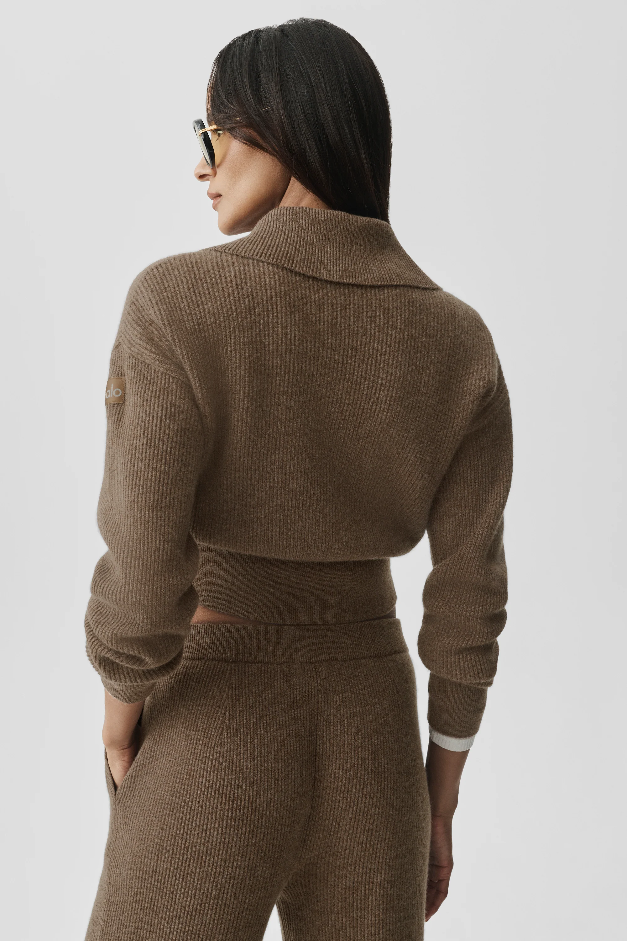 Cashmere Wool Harmony Full Zip Jacket in Java Brown Heather
