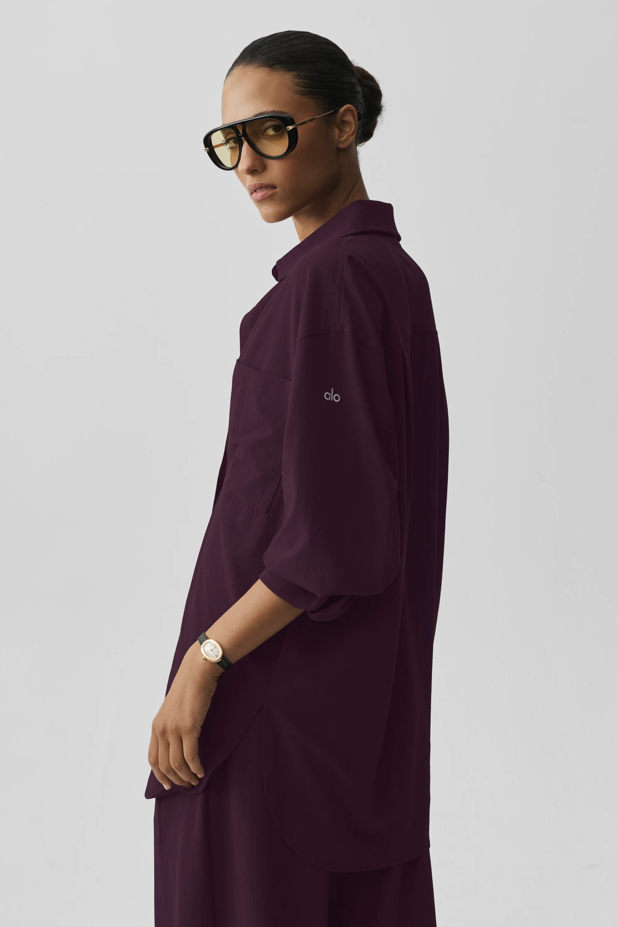 Dreamscape Oversized Button Down Long Sleeve in Crinkle Woven