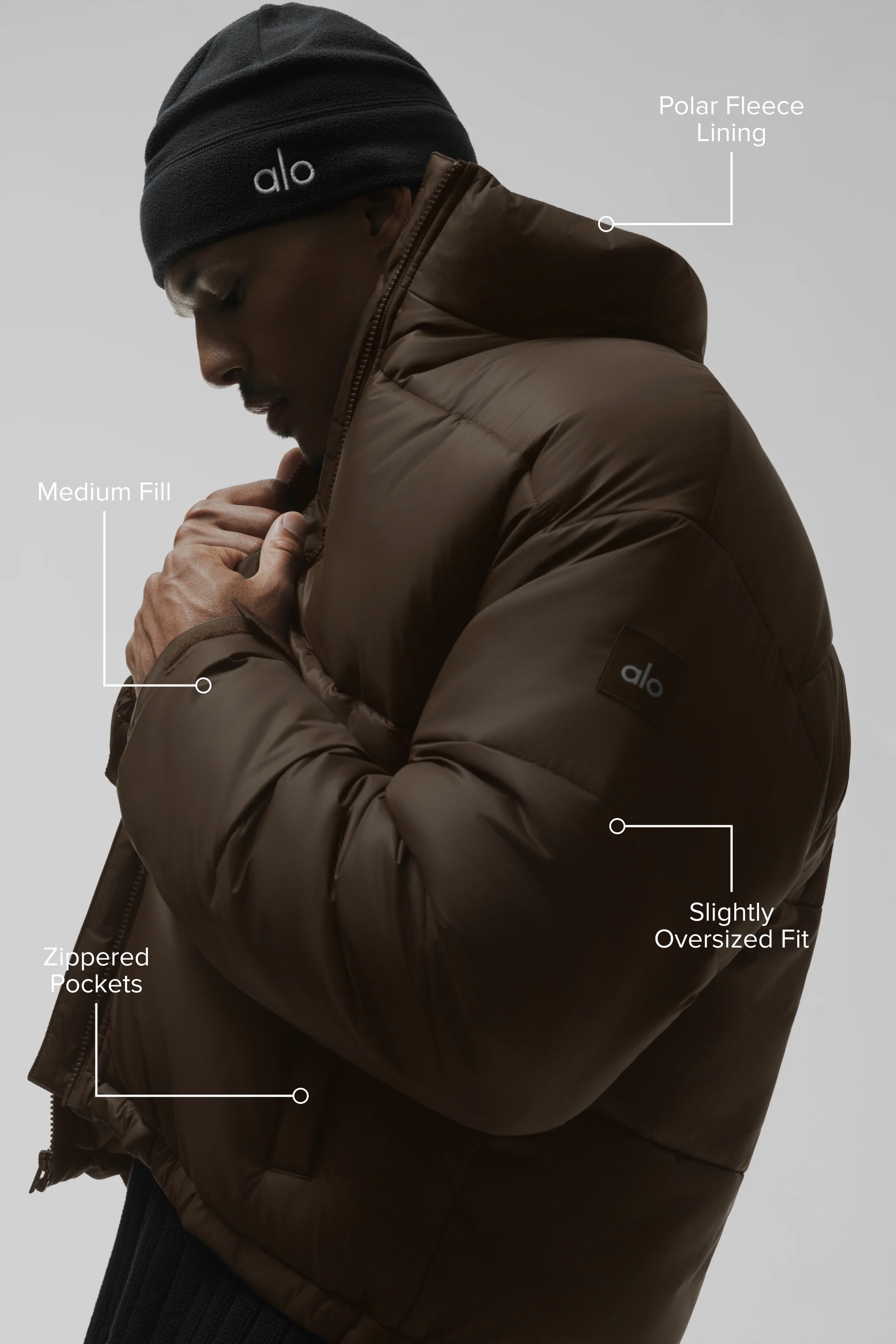 Cold Front Puffer Jacket in Espresso with Polar Fleece Collar Lining