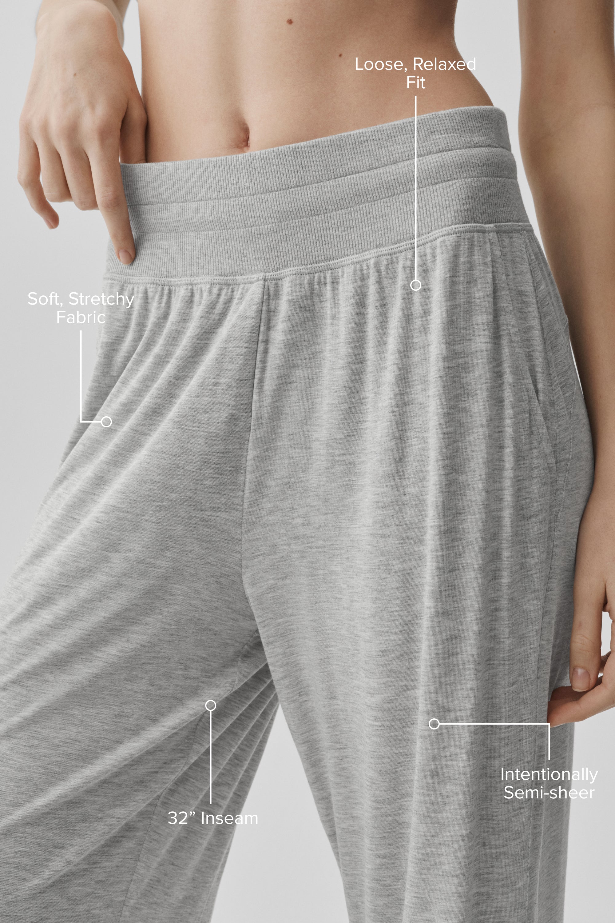 Semi-Sheer Delicate Lounge Schlaghose lang in Athletic Heather Grey