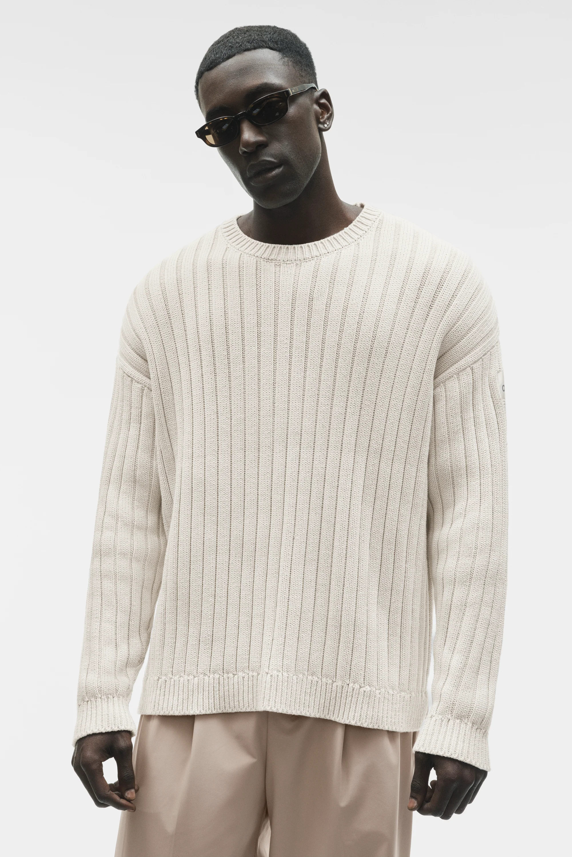 Camisola Cotton Rib Parallel em Bone para homem