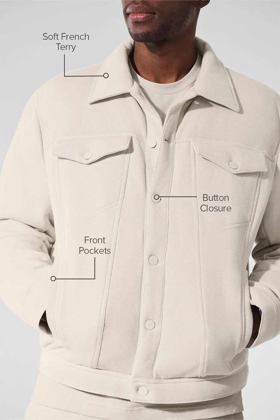 Ease Trucker Jacket in Bone Made From Chill Fabric