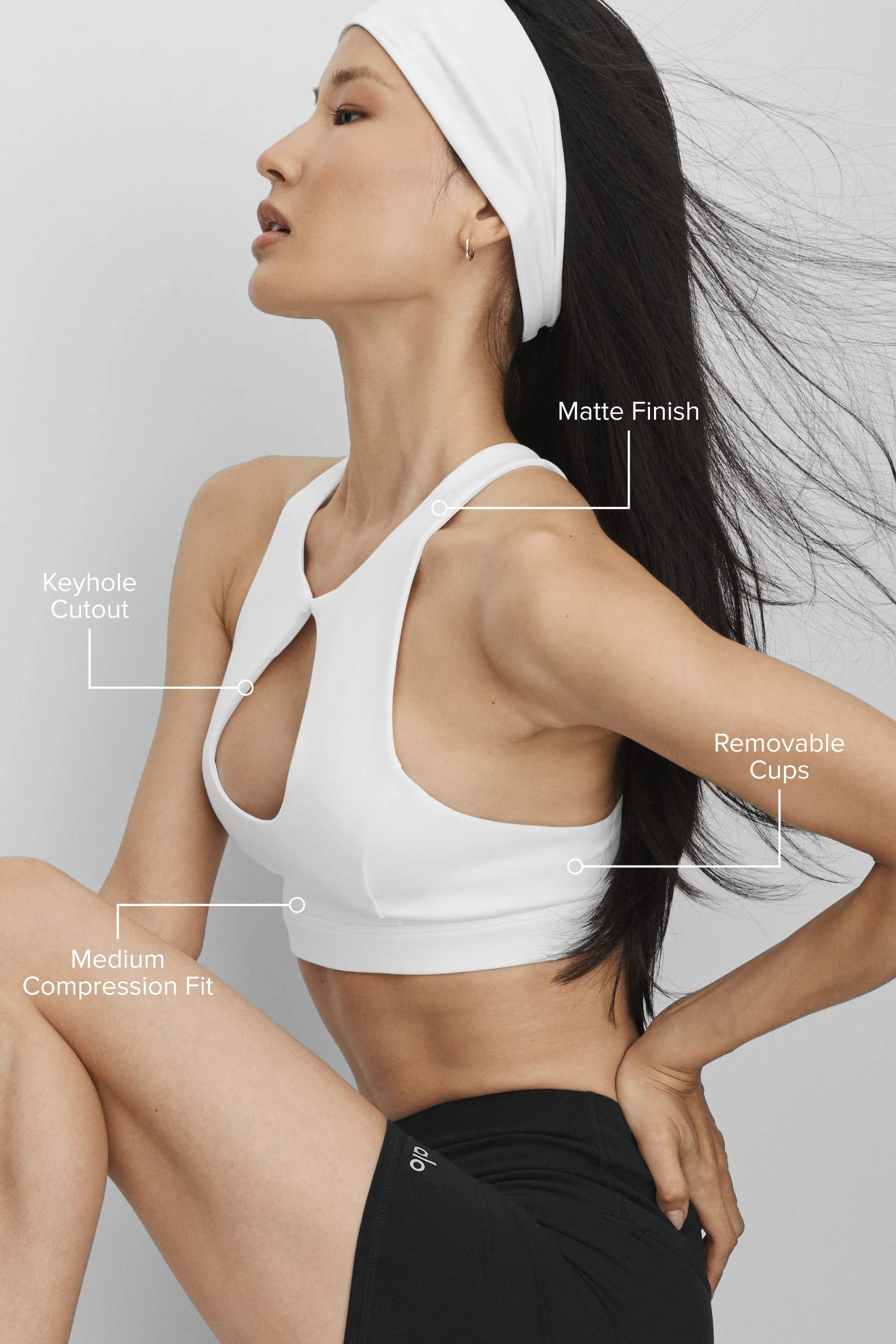 Airbrush Lock In Bra White Sports Bra with Keyhole Cutout